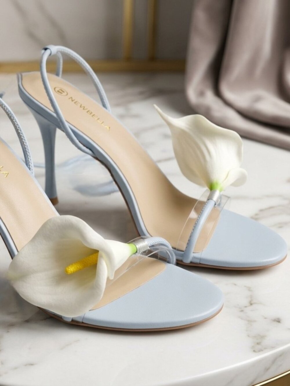 NEWBELLA Stilleto Heels Women's Open Toe Calla Lily Floral (WITH BOX)